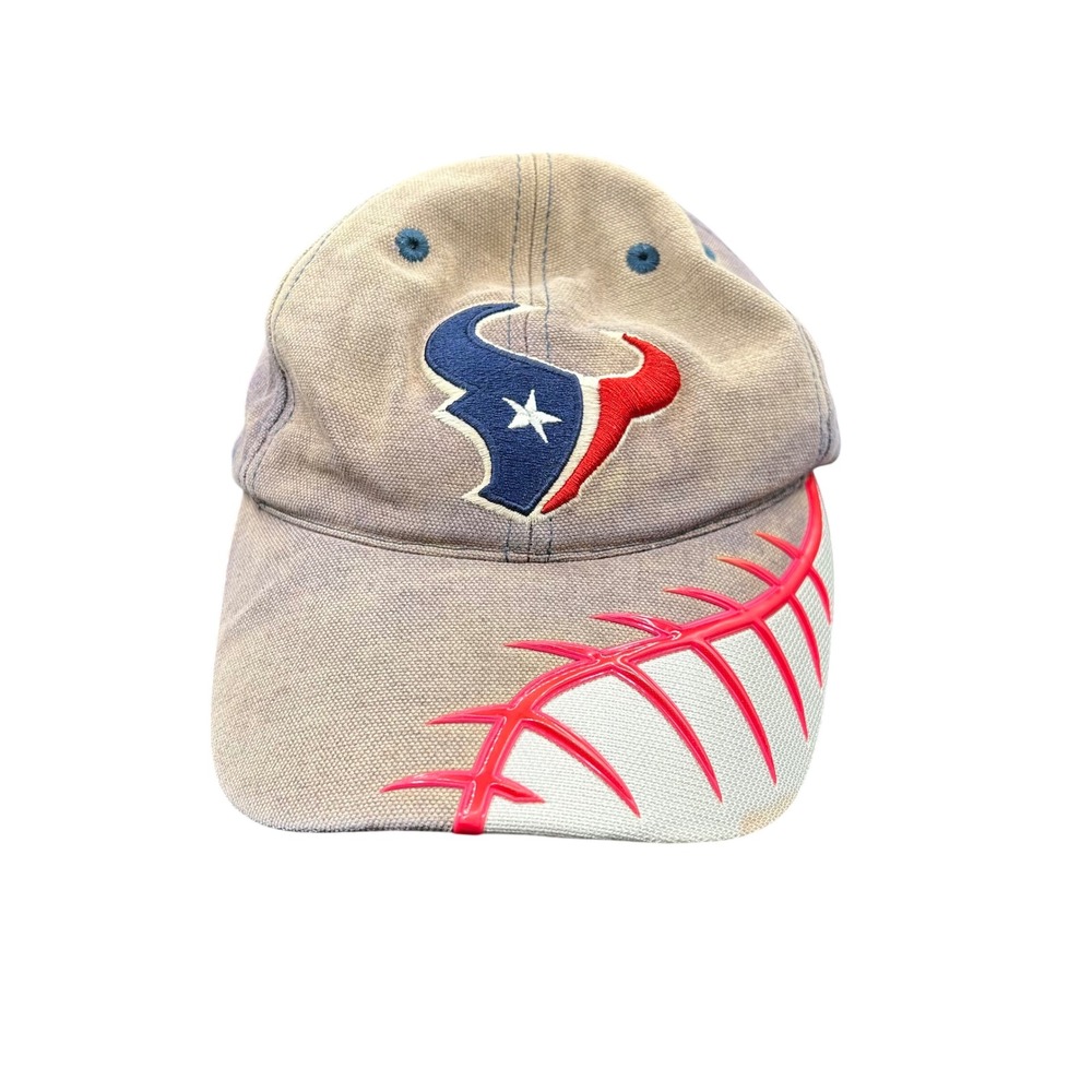 NFL Houston Texans Adjustable Hat Gray Red Football Stitch Sun Faded One Size